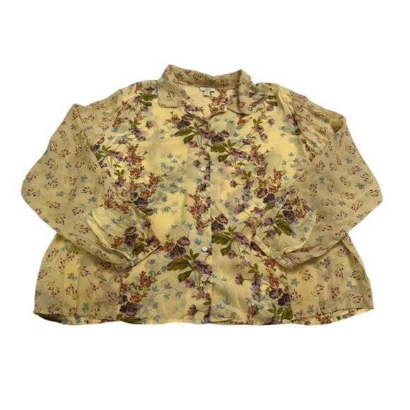 J.Jill Vintage Floral Print Button Down Sheer Long Sleeve Lightweight Plus 2x - Picture 1 of 9